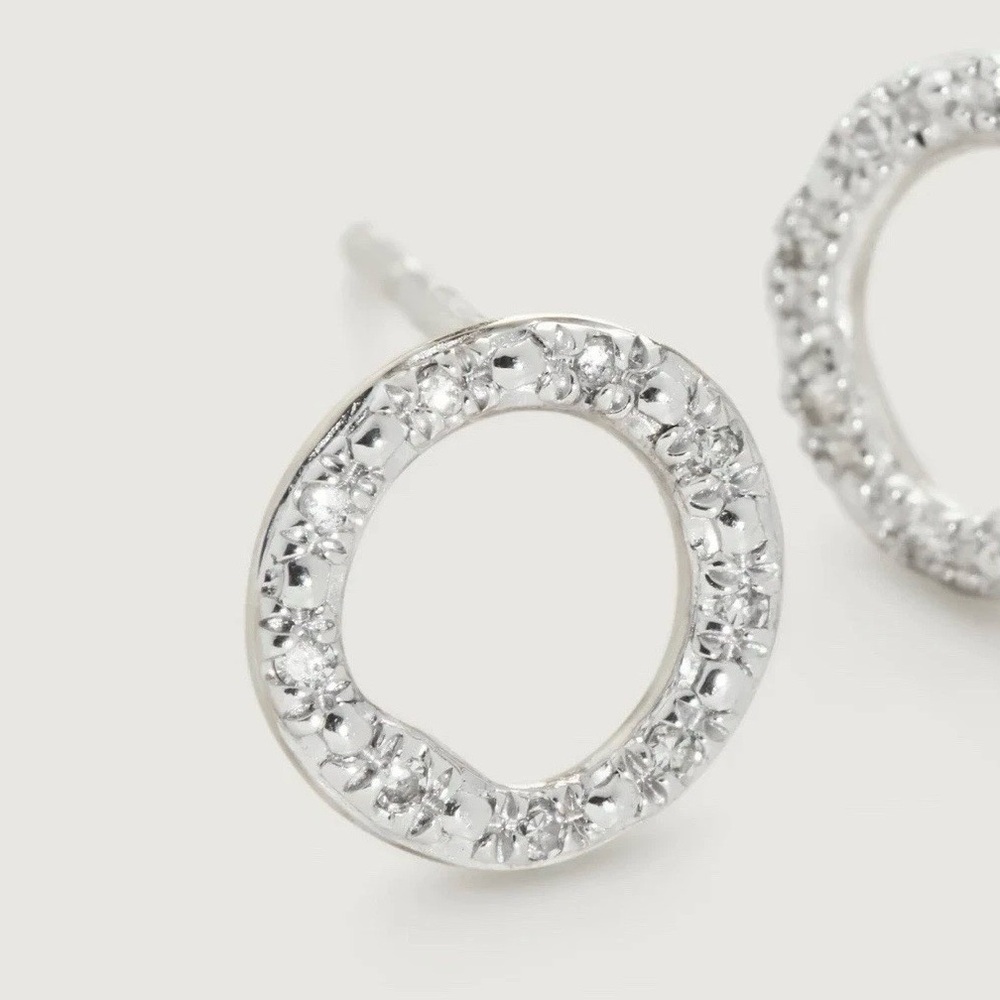 Monica Vinader Riva Circle Diamond Pave Stud Earrings Sterling Silver - Picture 4 of 8